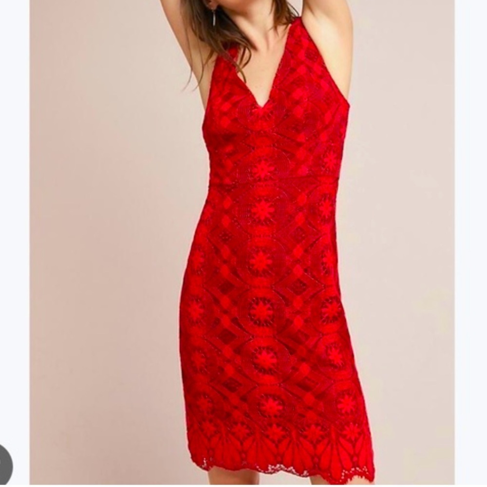 Anthropologie Maeve Vibrant Red Backless crochet Dress, size 8